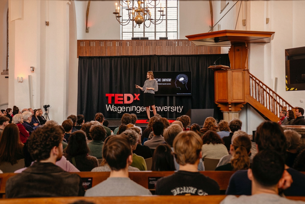 Yvonne Knap speaking on the TEDx Wageningen University stage